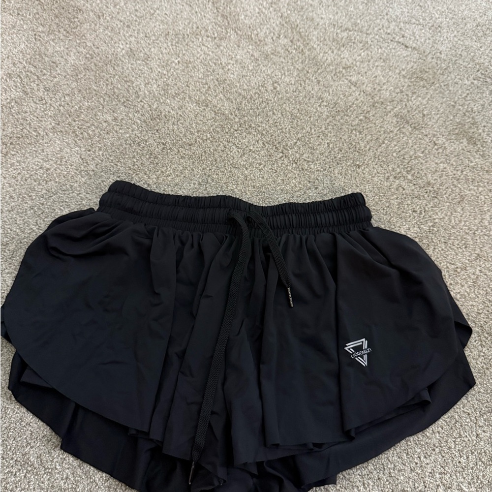 Amazon Black Athletic Shorts with Elastic Waistband and Ruffle Hem